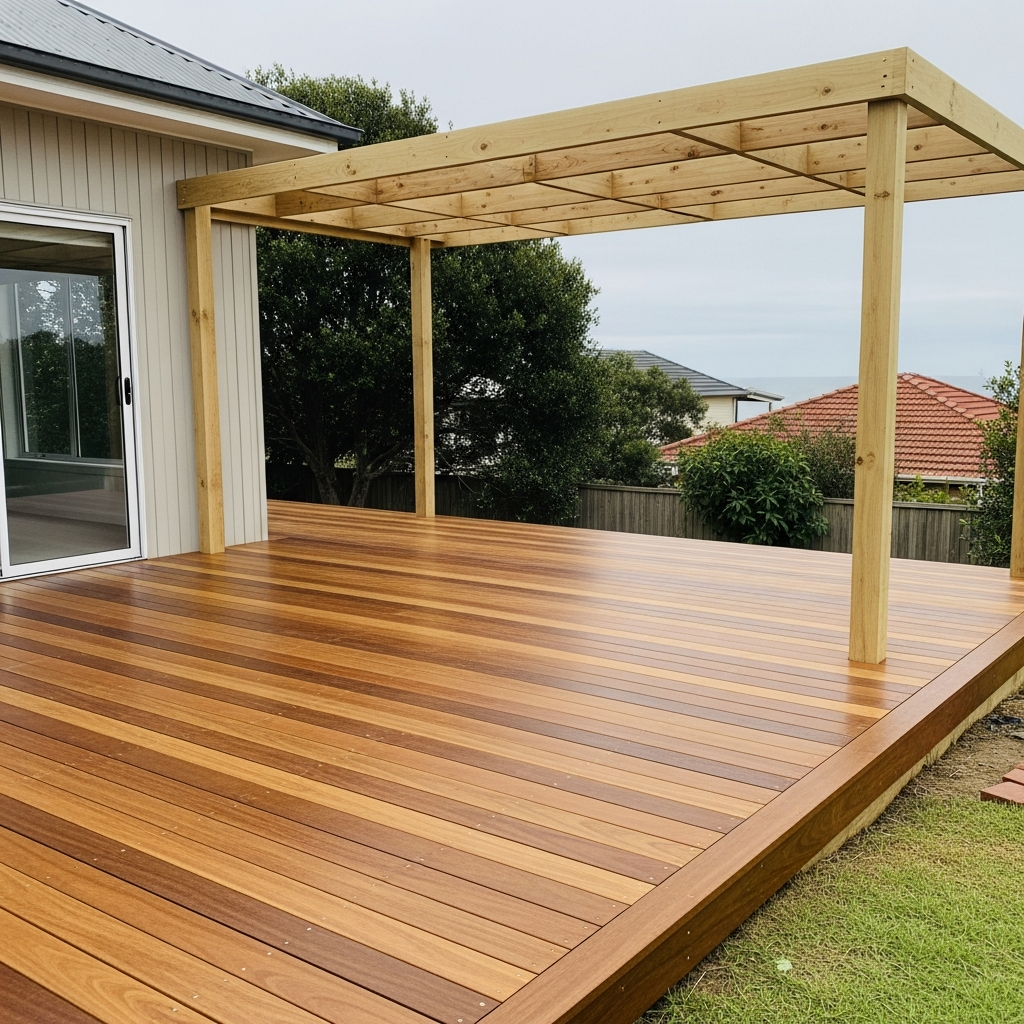 Renovated hardwood deck with new pergola, South Coast NSW