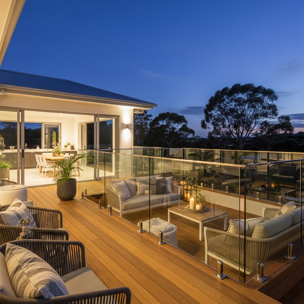 Timber deck and alfresco with glass balustrade