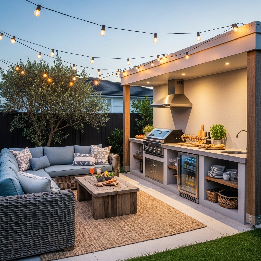 Alfresco entertaining area with outdoor kitchen South Coast NSW