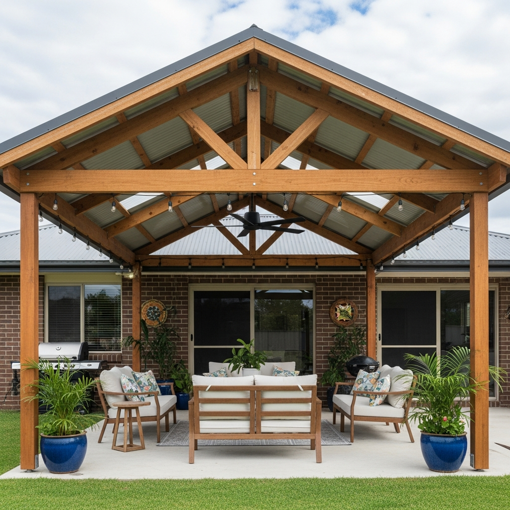 Roofed Colorbond pergola South Coast NSW