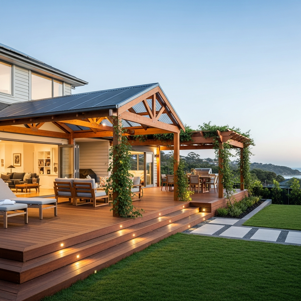 Outdoor living space with deck and pergola South Coast NSW