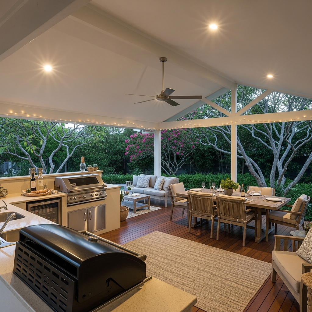 Alfresco entertaining area with outdoor kitchen — South Coast NSW