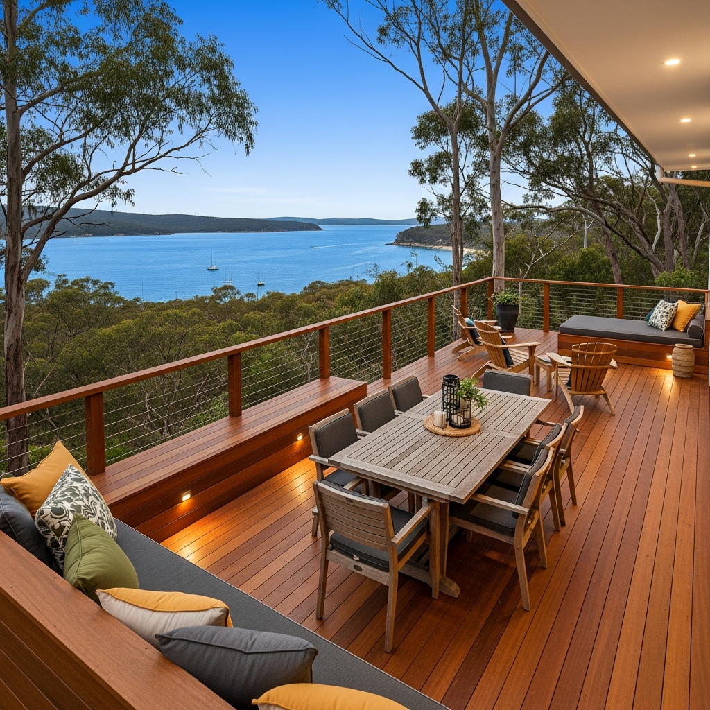 Elevated timber deck with bush views Jervis Bay NSW