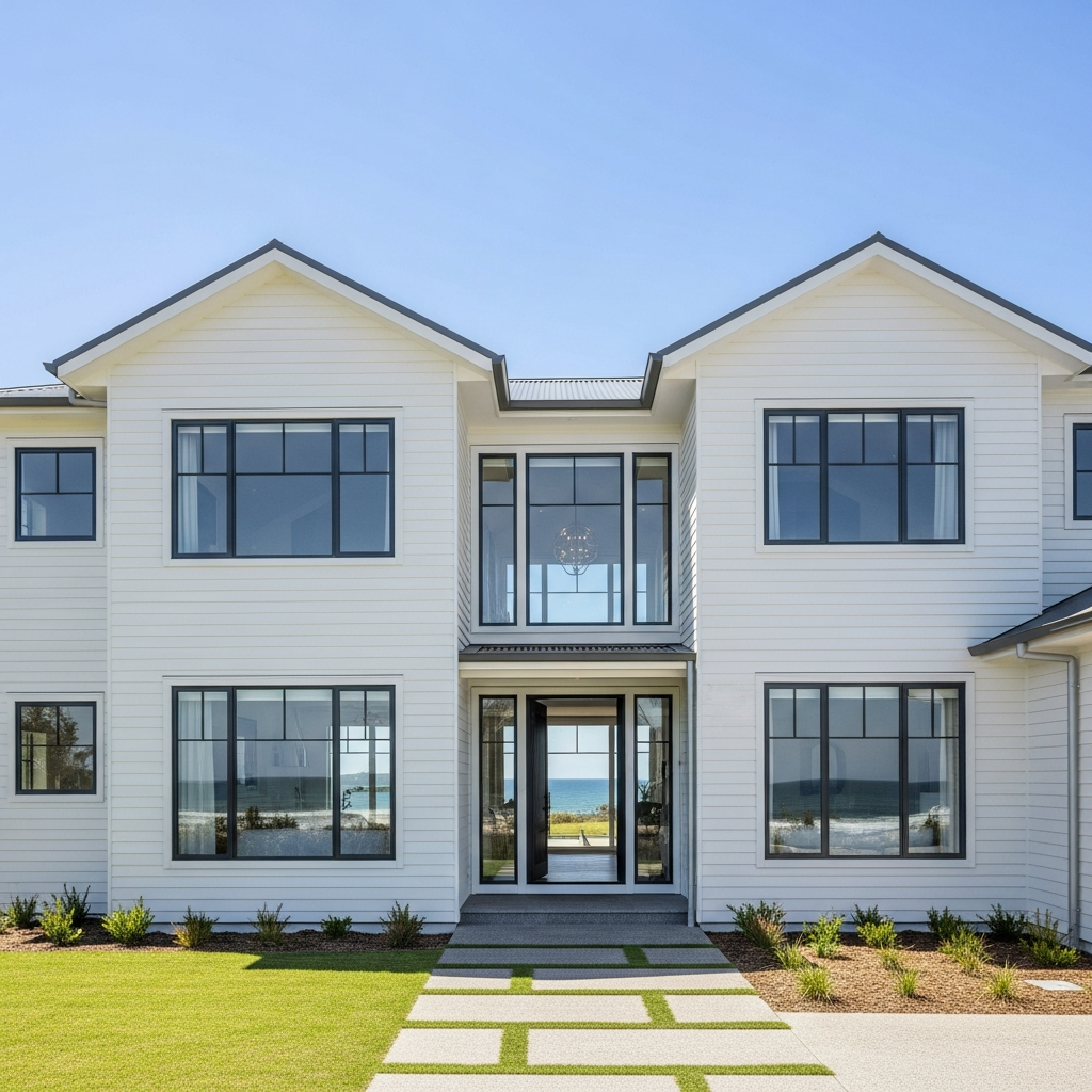 Custom coastal home exterior by Taylormade Building Projects