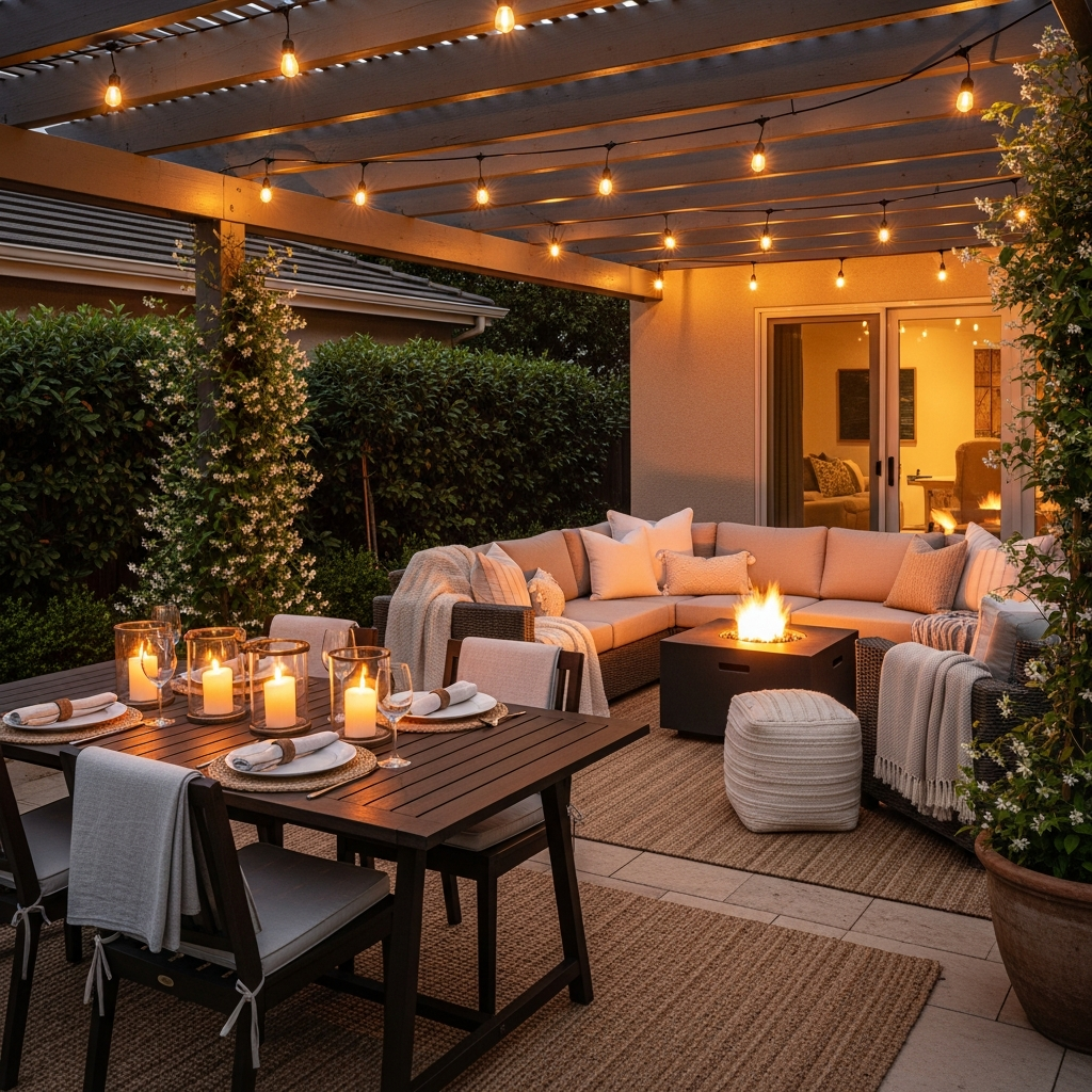 Alfresco entertaining area at dusk — South Coast NSW