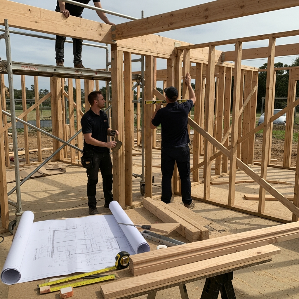Small team builder at work on South Coast NSW residential project